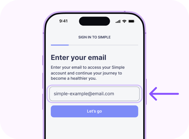 Simple app: sign-in screen with the email field highlighted