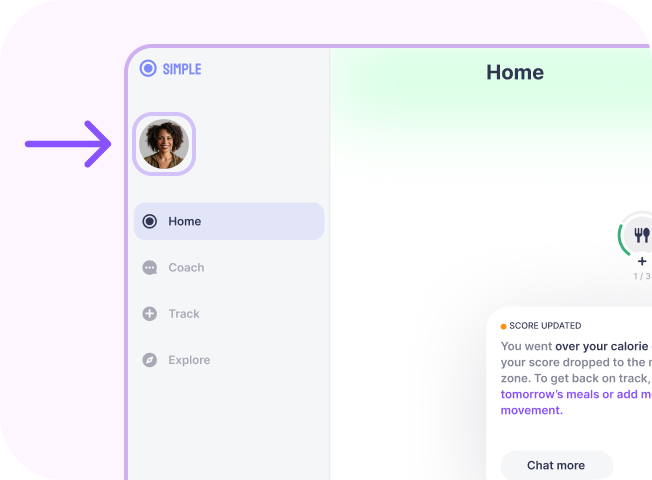 Simple web account: the sidebar with the profile icon highlighted