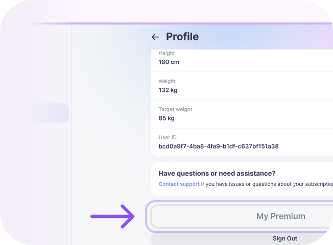 Simple web account: the Profile page with My Premium highlighted